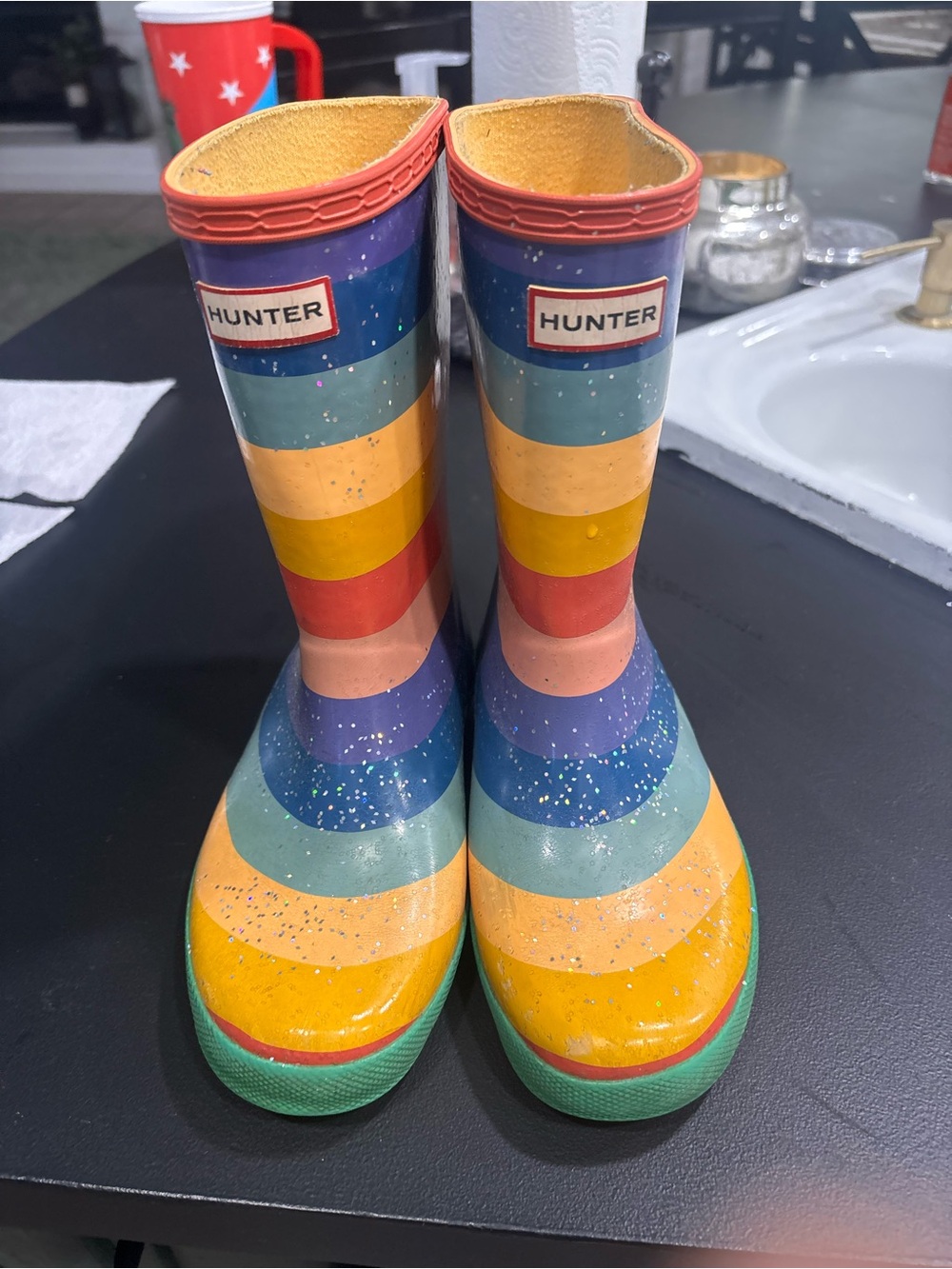 Hunter Kids' Rainbow Stripe Waterproof Rain Boots - Multicolor